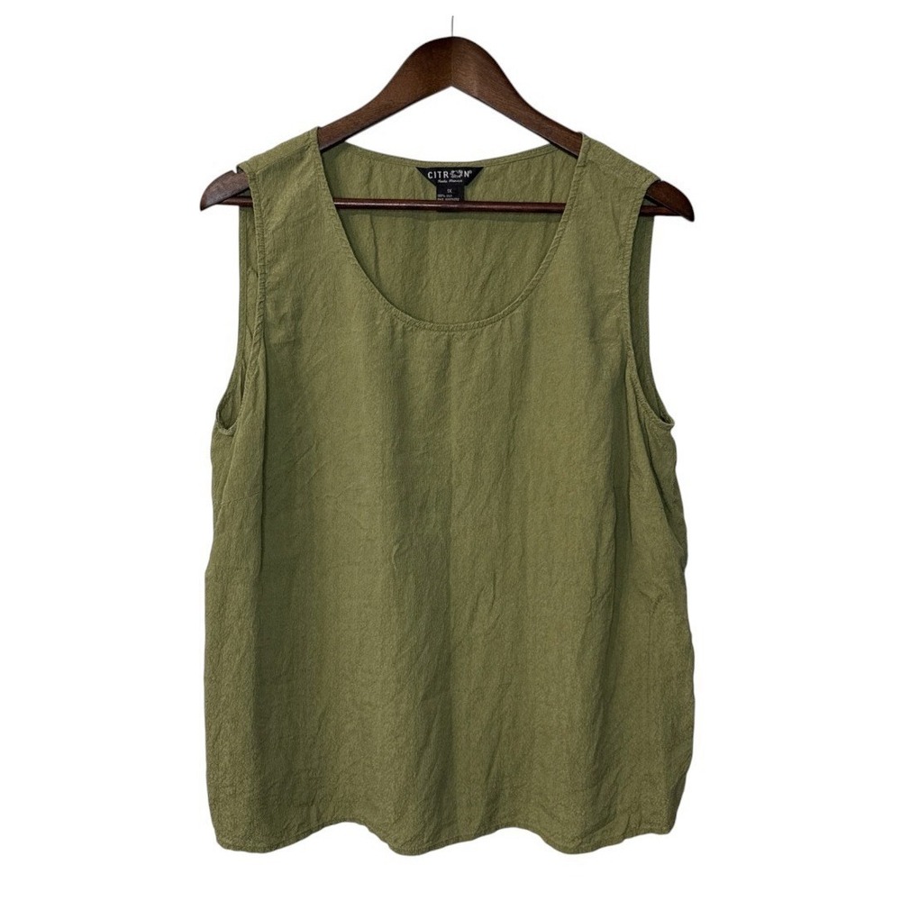 Citron Santa Monica 100% silk tank top women's 1X green boho career minimalist